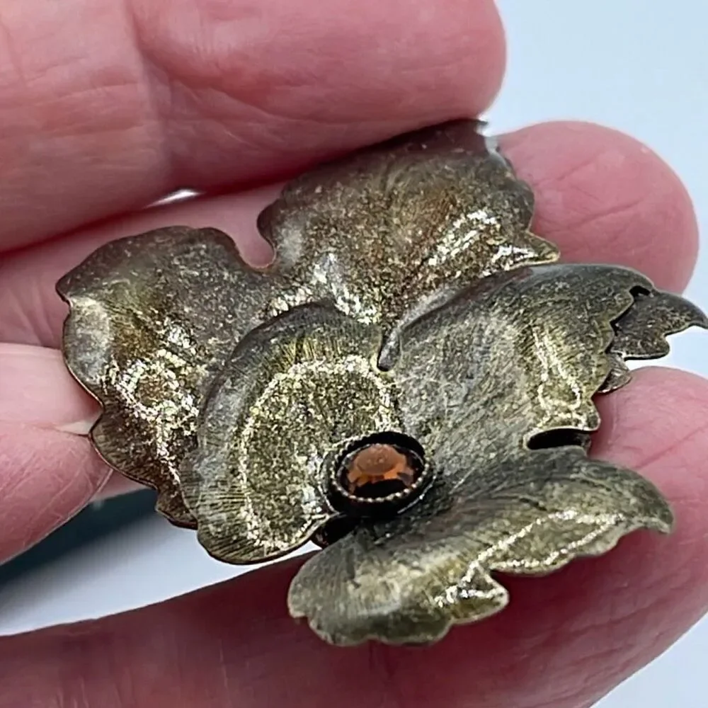 Vintage enameled layered leaf brooch.